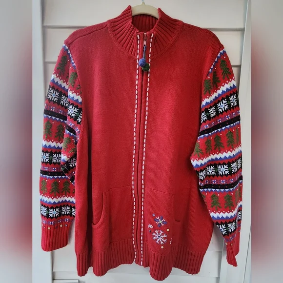 Red Holiday Sweater with Festive Patterns Sixe 2X - Picture 9 of 9